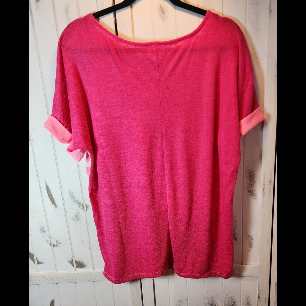 BiBi Pink and White Graphic Cuffed Sleeve Tee - Picture 6 of 7